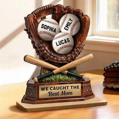 2-Layer Wooden Plaque Personalized Baseball Mom Keepsake for Living Room Display, Sweet 'Best Mom' Gift