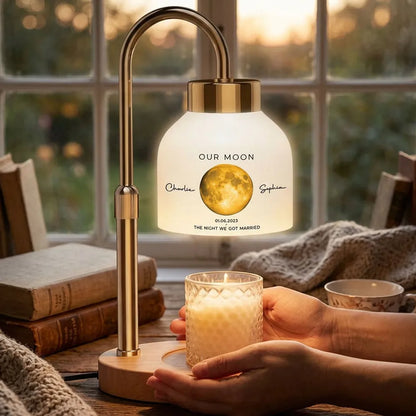 Personalized Our Moon Candle Warmer Lamp With Custom Moon Phase, Cozy Bedroom Decor, Unique Anniversary Gift for Couple