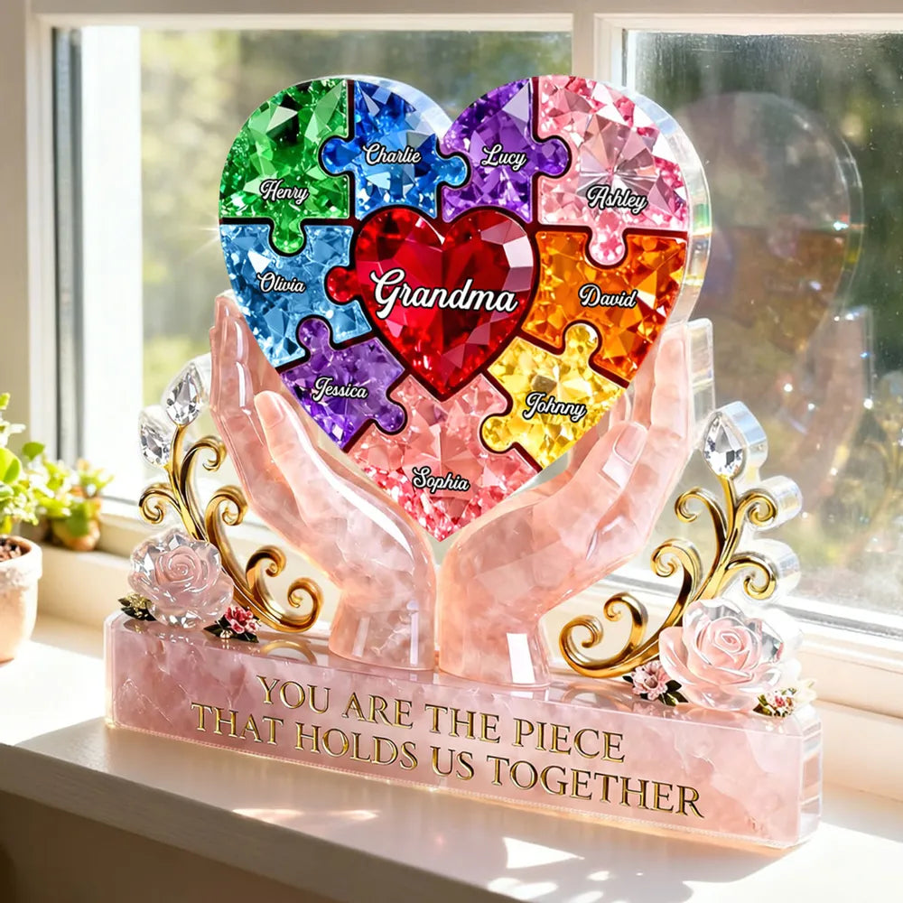 Personalized Shaped Acrylic Block Plaque Puzzle Heart for Grandma, Unique Gift That Holds Us Together