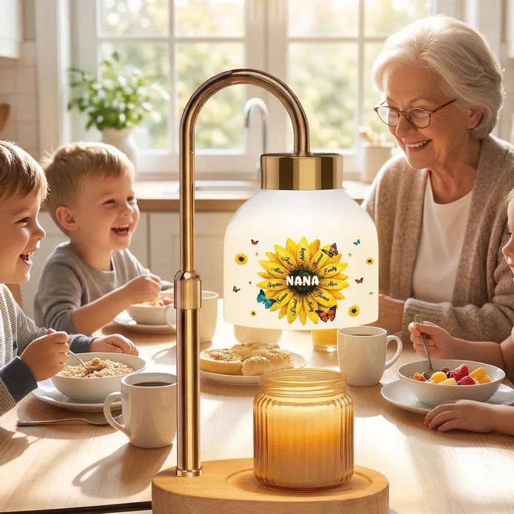 Personalized Sunflower Nana Candle Warmer Lamp with Custom Names, Cozy Home Decor, Unique Gift for Grandma
