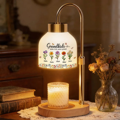 Personalized Candle Warmer Lamp with Grandkids Make Life More Grand Floral Art - Unique Mother's Day Gift for Grandma