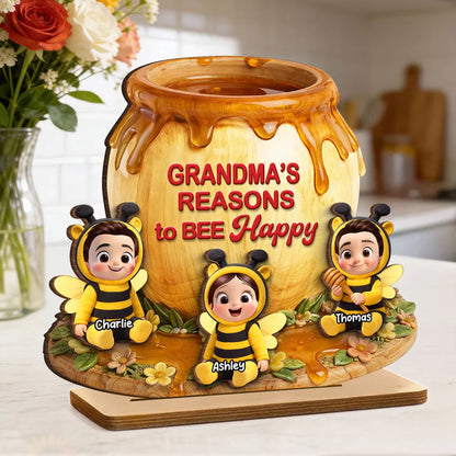 Personalized 2-Layer Wooden Plaque Nana's Reasons to Bee Happy Cute Grandkids Gift for Mom or Grandma Sweet Home Display