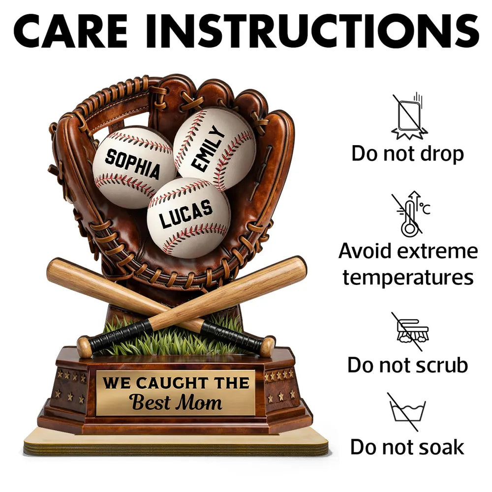 2-Layer Wooden Plaque Personalized Baseball Mom Keepsake for Living Room Display, Sweet 'Best Mom' Gift