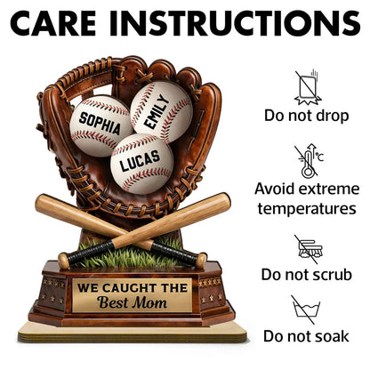 2-Layer Wooden Plaque Personalized Baseball Mom Keepsake for Living Room Display, Sweet 'Best Mom' Gift