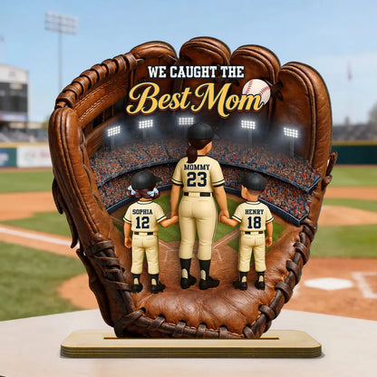 We Caught The Best Mom Personalized 2-Layer Wooden Plaque Warm Baseball Stadium Moment Heartfelt Gift for Mom