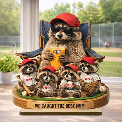 Personalized 2-Layer Wooden Plaque, Funny Raccoon Baseball Dad Scene, Unique Father's Day Gift