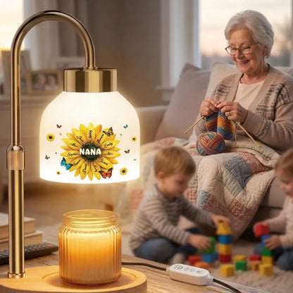 Personalized Sunflower Nana Candle Warmer Lamp with Custom Names, Cozy Home Decor, Unique Gift for Grandma