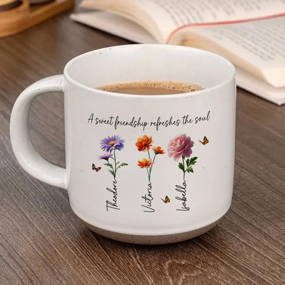 Personalized Pottery Mug with Birth Flowers and Sweet Friendship Quote, Unique Best Friend Gift for Coffee and Tea