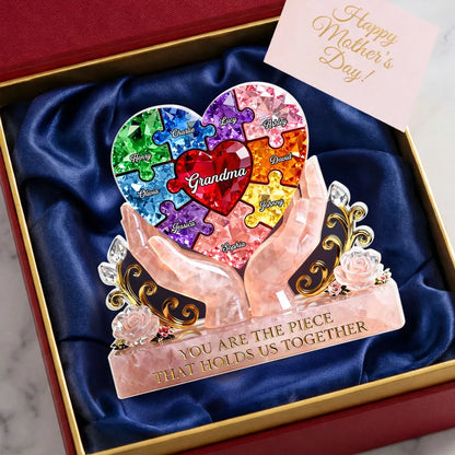 Personalized Shaped Acrylic Block Plaque Puzzle Heart for Grandma, Unique Gift That Holds Us Together