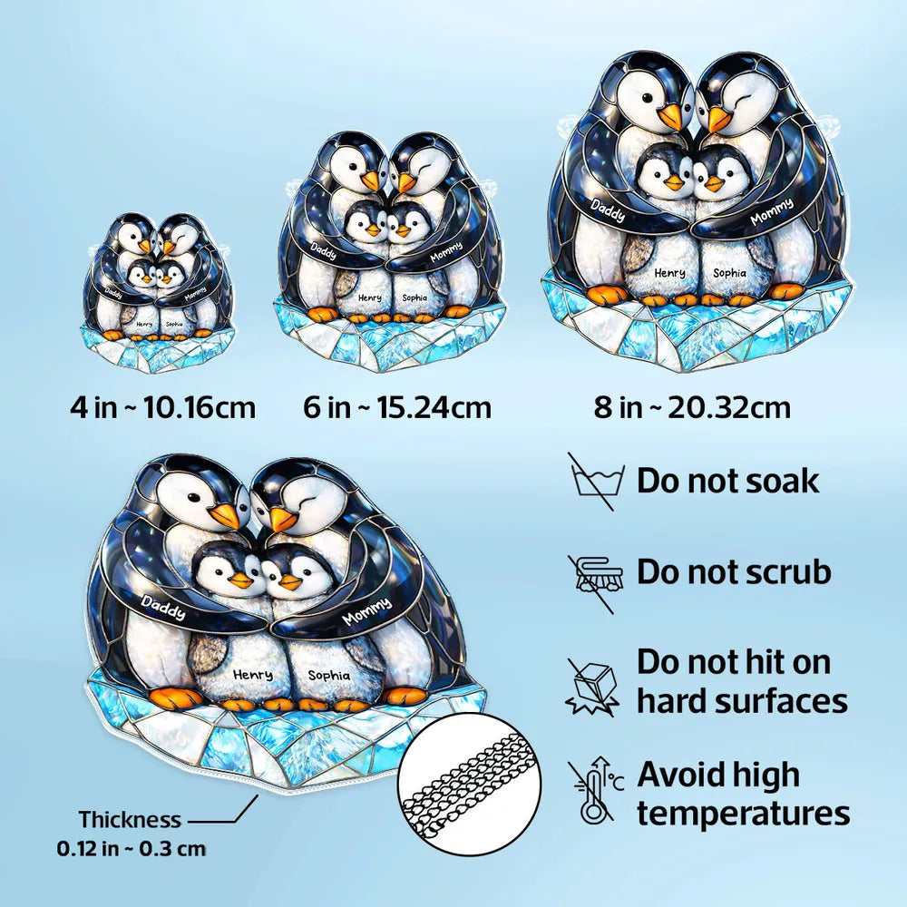 Personalized Penguin Family Acrylic Suncatcher Ornament for Window Decor, Cute Sunlight Reflection, Unique Gift for Mom