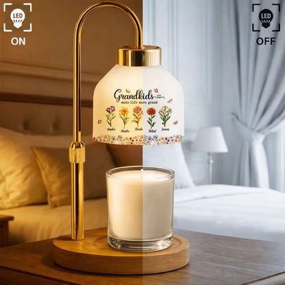 Personalized Candle Warmer Lamp with Grandkids Make Life More Grand Floral Art - Unique Mother's Day Gift for Grandma