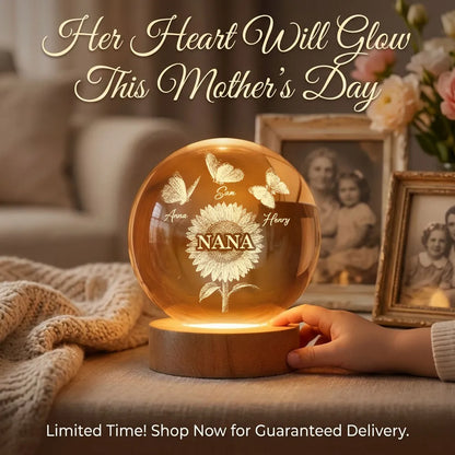 Personalized Globe Lamp with Sunflower Grandma Design, Cozy Nightstand Decor, Unique Gift for Grandma
