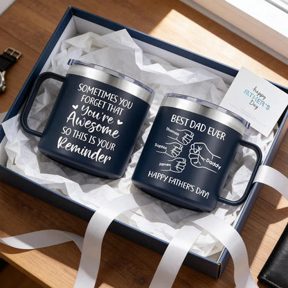 Personalized Stainless Steel Coffee Mug for Dad, Best Dad Ever Fist Bump Design, Unique Father's Day Gift