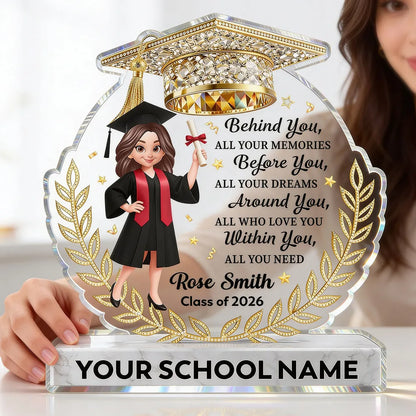Personalized Shaped Acrylic Block Plaque Graduation Girl With Cap Quote, Unique Keepsake Gift for Grad, Shiny Gold Look Decor