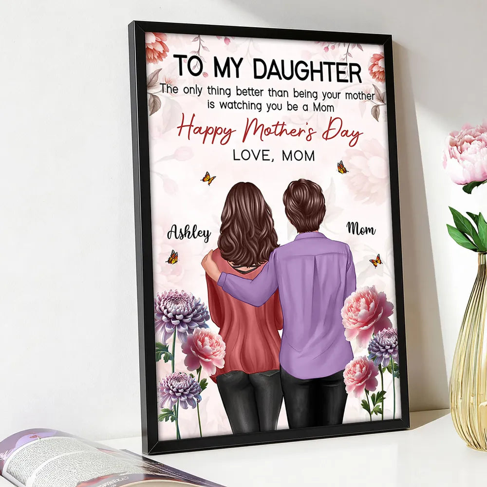 Personalized Mother's Day Gift for Daughter, Custom Mother & Daughter Hug Wall Art, Watching You Be a Mom Canvas Print Poster