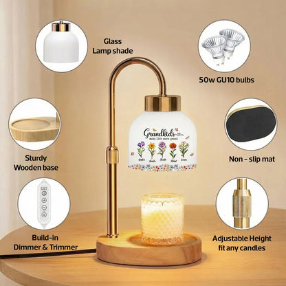 Personalized Candle Warmer Lamp with Grandkids Make Life More Grand Floral Art - Unique Mother's Day Gift for Grandma