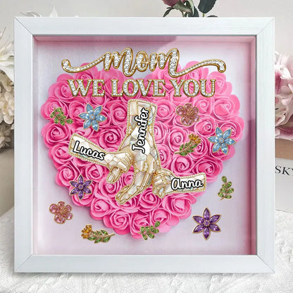 Personalized Flower Frame for Mom, Mama We Love You Heart Rose Shadow Box, Unique Custom Gift from Kids