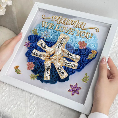 Personalized Flower Frame for Mom, Mama We Love You Heart Rose Shadow Box, Unique Custom Gift from Kids