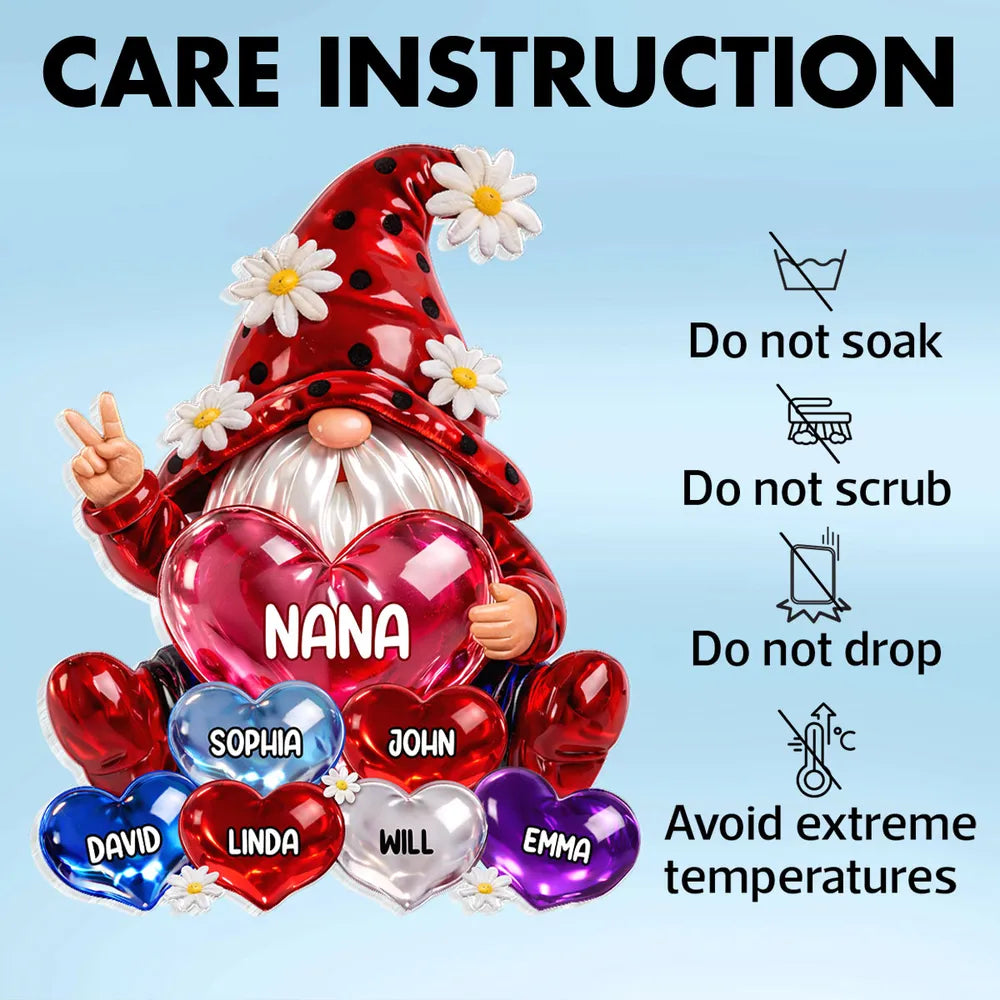 Personalized Shaped Acrylic Block Plaque Nana Gnome Holding Heart Balloons, Sweet Shelf Decor, Unique Gift for Grandma
