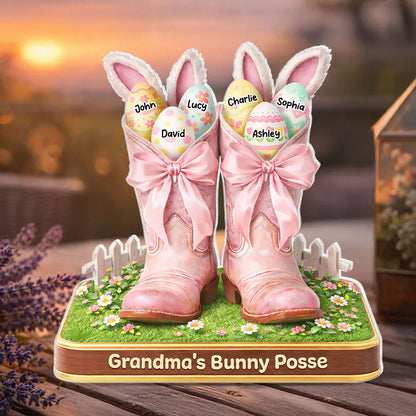 Personalized Shaped Acrylic Block Plaque Grandma's Bunny Posse Easter Boots Shelf Decor, Unique Gift for Grandma