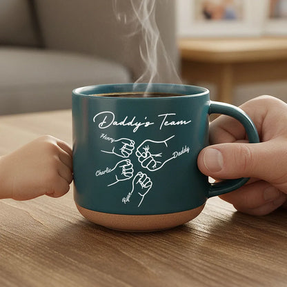 Personalized Daddy's Team Fist Bump Pottery Mug for Dad, Cute Daily Coffee Gift Idea