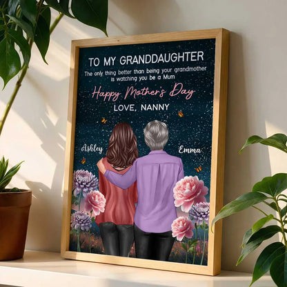 Personalized Mother's Day Poster for Granddaughter, Grandma and Granddaughter Hugging Under Starry Sky, Unique Gift