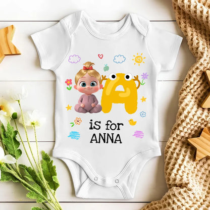 Short Sleeve Baby Onesie, Personalized A Is For Name Cute Print - Photo-Ready Newborn Gift Idea