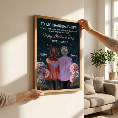 Personalized Mother's Day Poster for Granddaughter, Grandma and Granddaughter Hugging Under Starry Sky, Unique Gift