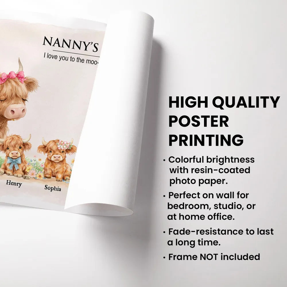 Personalized Highland Cow Family Poster, Nanny & Grandad's Herd Wall Art, Sweet Farm Nursery Decor, Unique Gift for Grandma & Grandpa