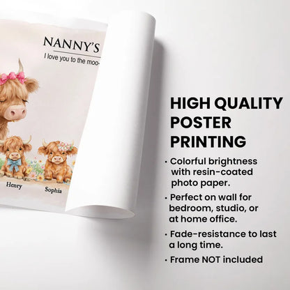 Personalized Highland Cow Family Poster, Nanny & Grandad's Herd Wall Art, Sweet Farm Nursery Decor, Unique Gift for Grandma & Grandpa