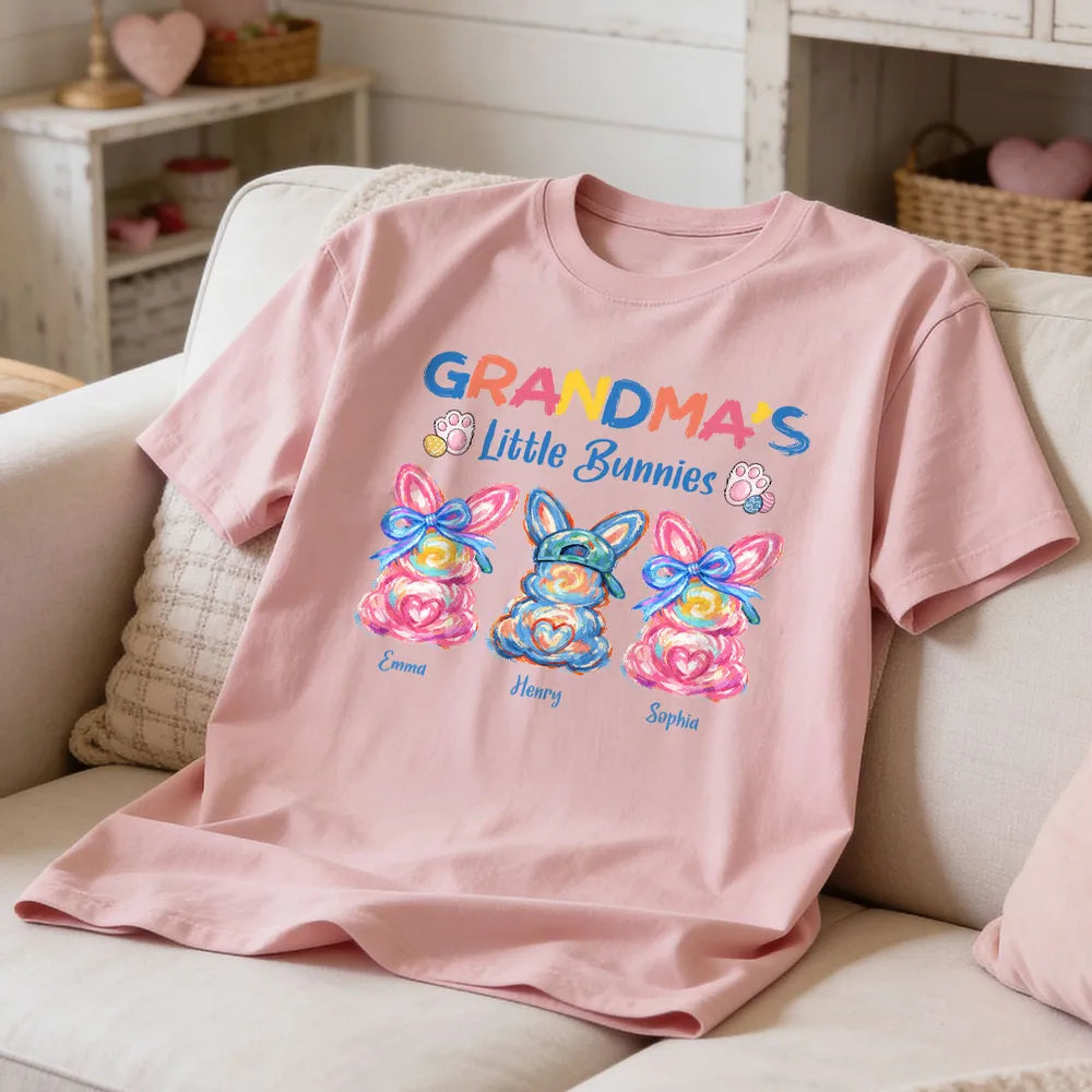Personalized Grandma's Little Bunnies Classic Tee, Colorful Brushstroke Easter Gift for Grandma, Cute Custom Bunny Shirt