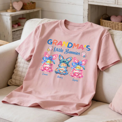 Personalized Grandma's Little Bunnies Classic Tee, Colorful Brushstroke Easter Gift for Grandma, Cute Custom Bunny Shirt