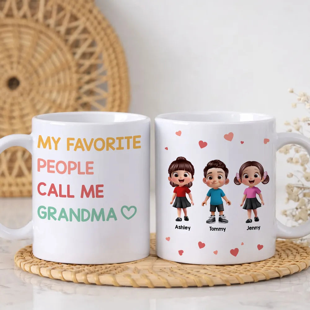 Personalized Ceramic Mug 'My Favorite People Call Me Grandma' Cute Kids Design Unique Gift for Grandma