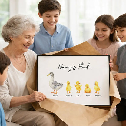 Personalized Grandma Poster, Watercolor Duck and Ducklings Nursery Wall Art, Sweet Gift for Nanny's Home Decor