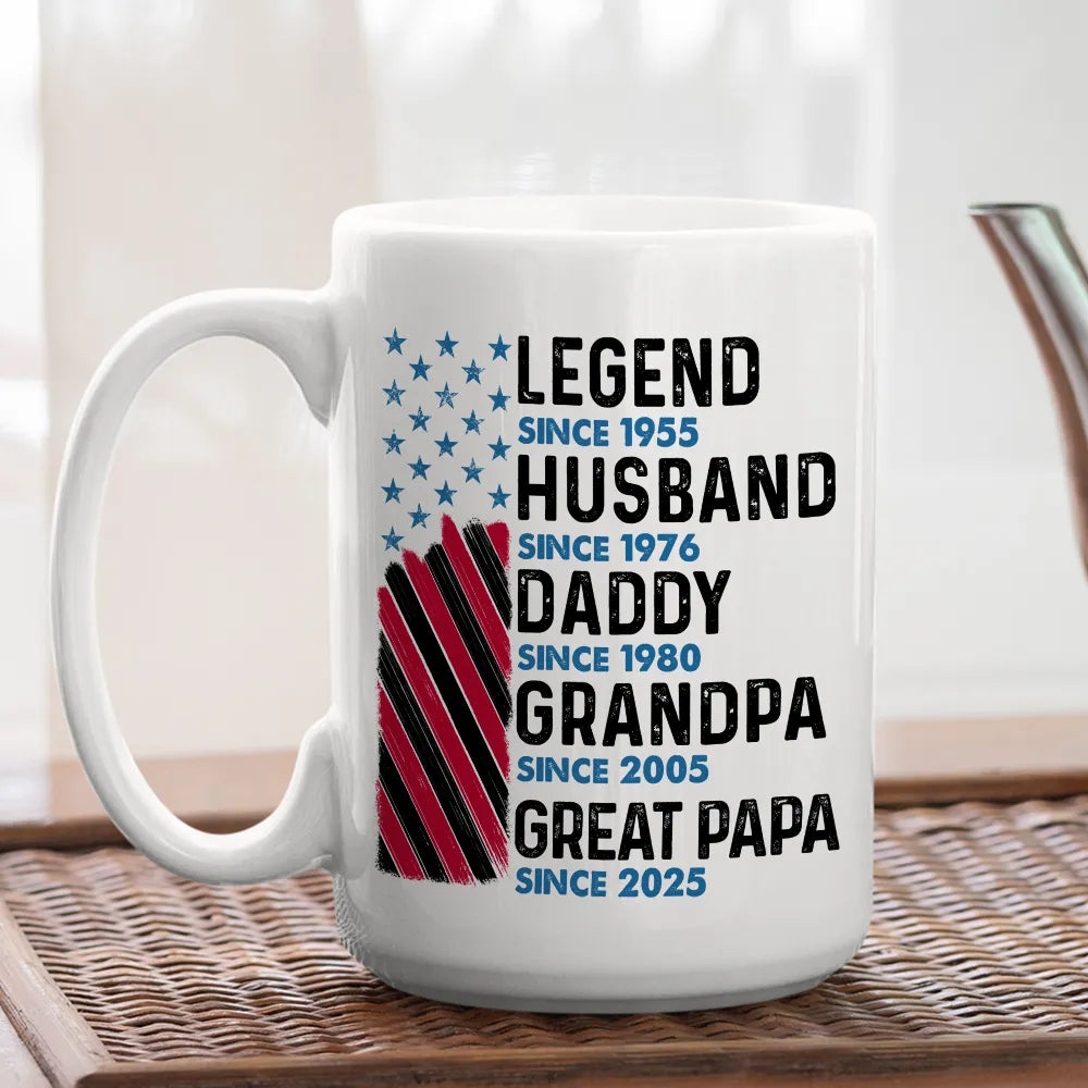 Legend Husband Daddy Grandpa Ceramic Mug - Personalized Keepsake Gift For Morning Coffee With Bold Patriotic Look