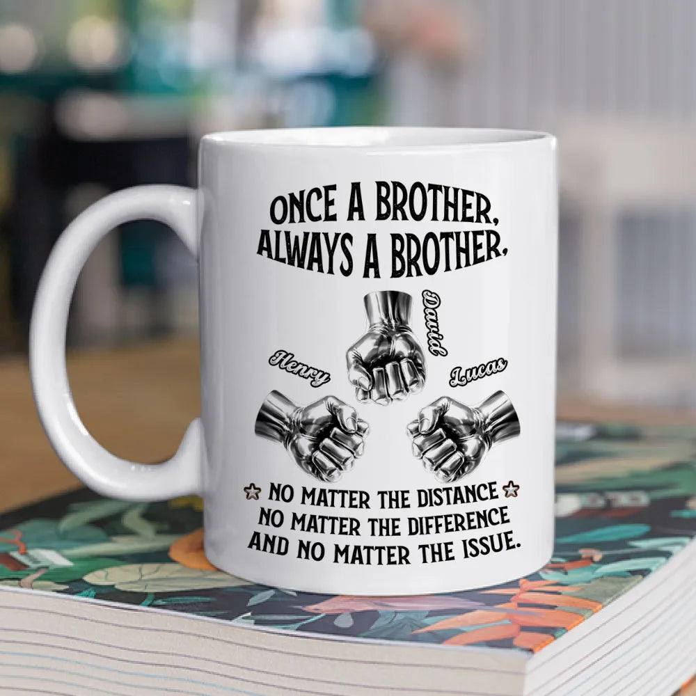 Once A Brother Always A Brother Ceramic Mug, Personalized Brotherhood Coffee Gift, Funny-Cute Daily Reminder For Him