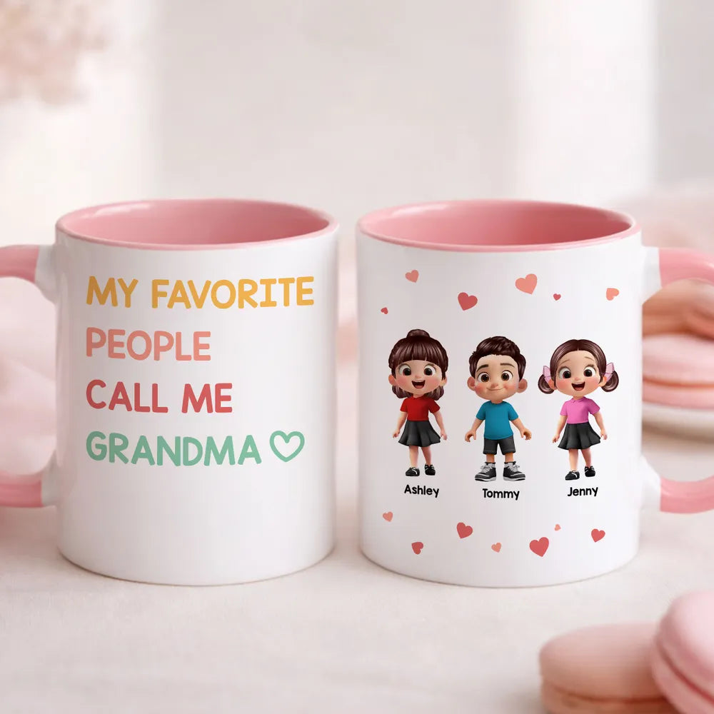 Personalized Ceramic Mug 'My Favorite People Call Me Grandma' Cute Kids Design Unique Gift for Grandma
