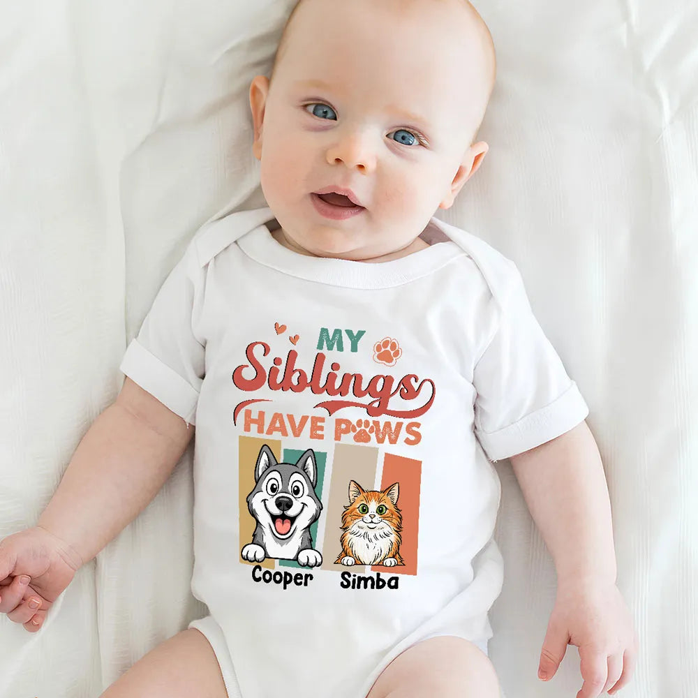 Personalized Short Sleeve Baby Onesie, My Siblings Have Paws, Unique Gift for New Baby