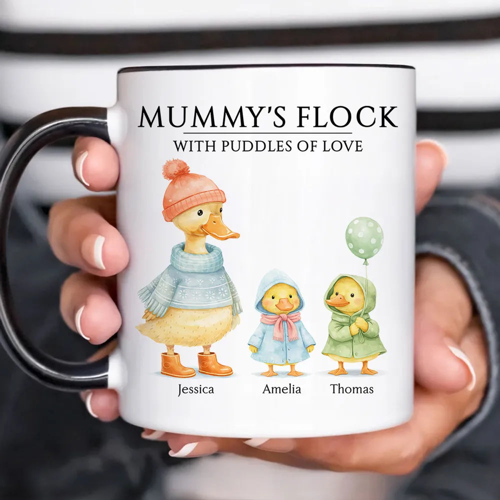 Personalized Ceramic Mug with Cute Duck Family Illustration, Unique Gift for Grandma or Mom, Sweet Daily Coffee Moment
