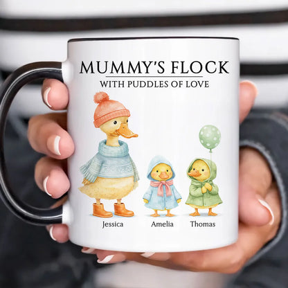 Personalized Ceramic Mug with Cute Duck Family Illustration, Unique Gift for Grandma or Mom, Sweet Daily Coffee Moment
