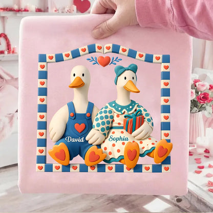 Personalized Goose Couple Classic Tee, Cute Cottagecore Cartoon Art, Romantic Unique Gift for Couples