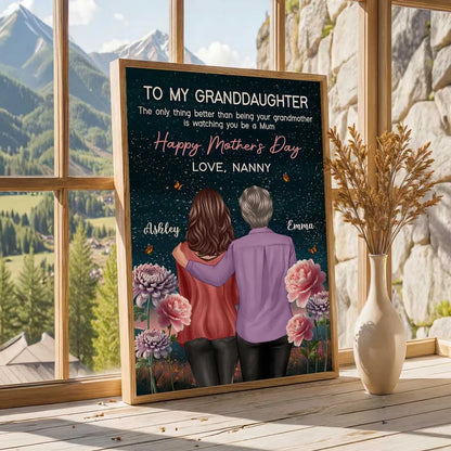 Personalized Mother's Day Poster for Granddaughter, Grandma and Granddaughter Hugging Under Starry Sky, Unique Gift
