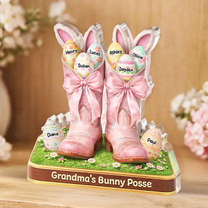 Personalized Shaped Acrylic Block Plaque Grandma's Bunny Posse Easter Boots Shelf Decor, Unique Gift for Grandma