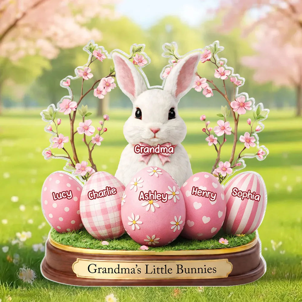 Grandma's Little Bunnies Shaped Acrylic Block Plaque, Personalized Easter Shelf Decor - Heartwarming Gift for Grandma