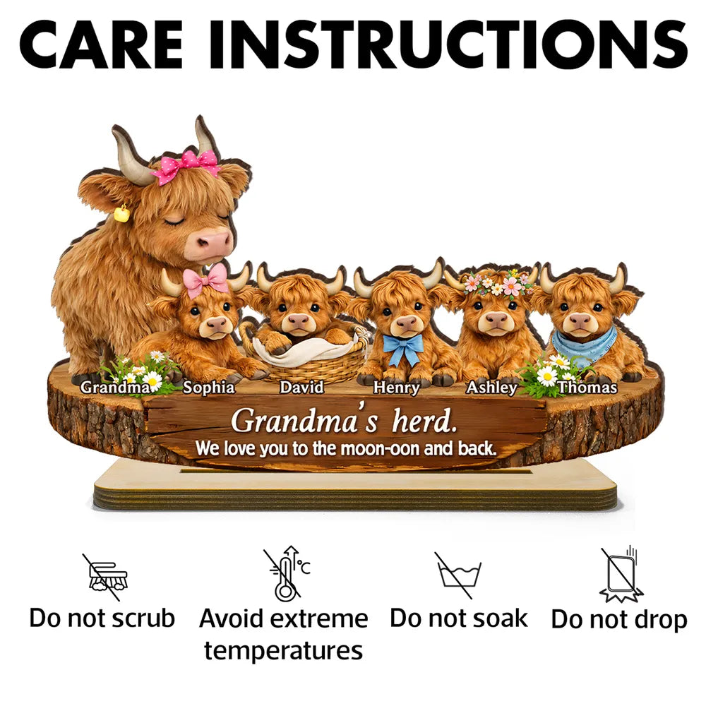 Personalized 2-Layer Wooden Plaque Highland Cow Family, Grandma & Grandpa's Herd, Unique Gift for Grandparents