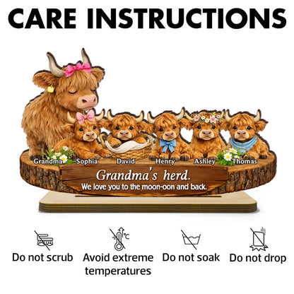 Personalized 2-Layer Wooden Plaque Highland Cow Family, Grandma & Grandpa's Herd, Unique Gift for Grandparents