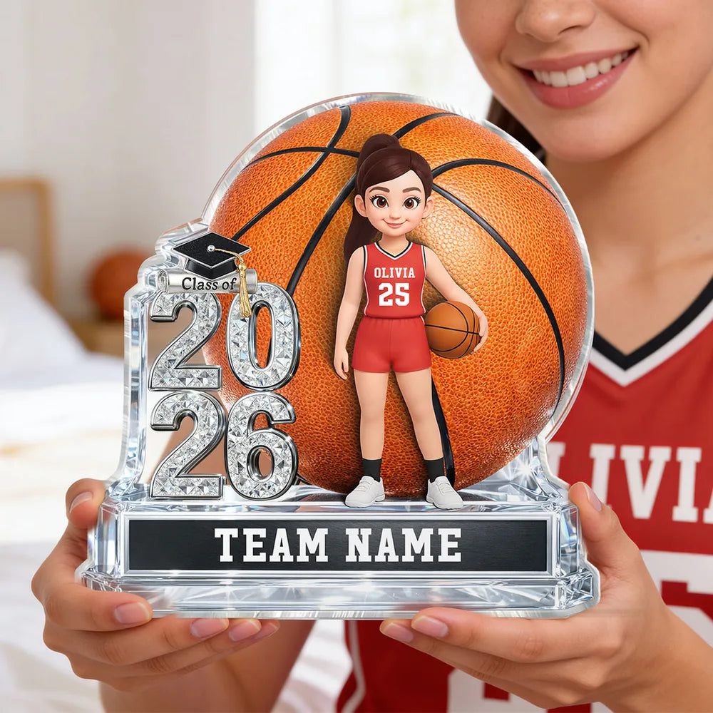 Personalized Basketball Graduation Shaped Acrylic Block Plaque, Class of Keepsake, Unique Gift for Senior Athletes