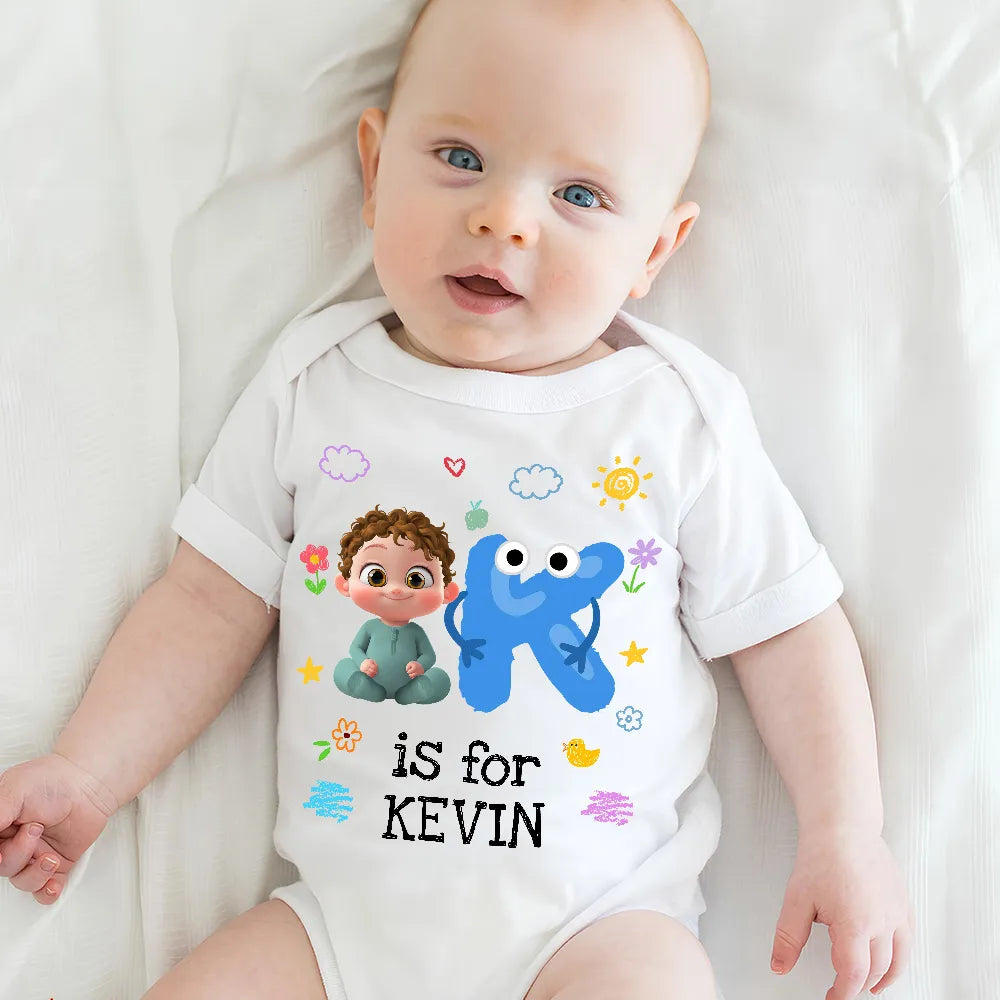 Short Sleeve Baby Onesie, Personalized A Is For Name Cute Print - Photo-Ready Newborn Gift Idea