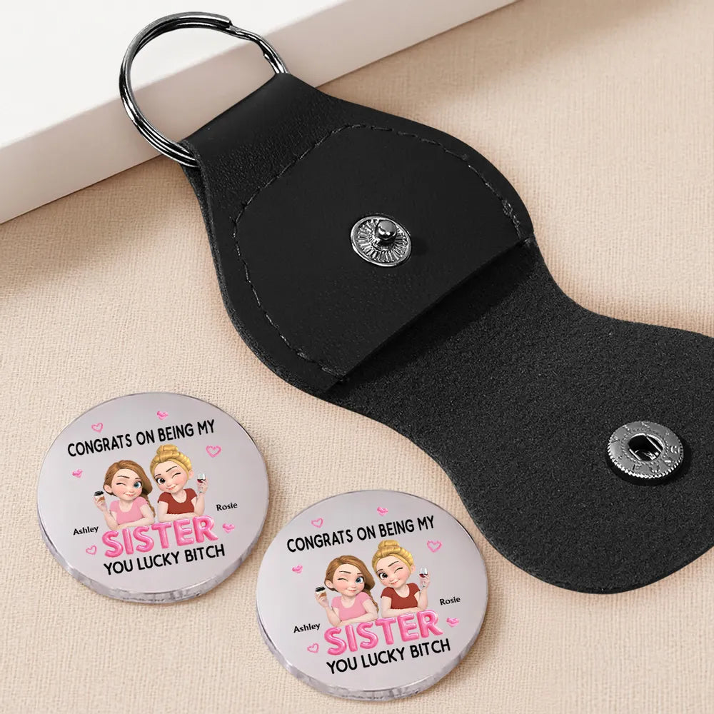 Personalized Pocket Hug with Winking Sisters Holding Drinks, Sentimental Creative Gift for Sister