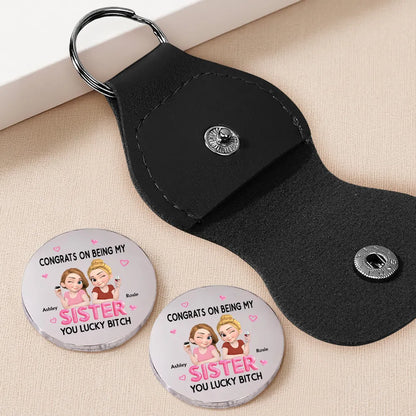 Personalized Pocket Hug with Winking Sisters Holding Drinks, Sentimental Creative Gift for Sister